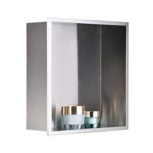 lot 3570 image: NEWRAIN Shower Niche Stainless Steel Bathroom Niche NO Tile Neededs 12X12, Recessed Wall Shelves, Brushed Nickel Shower Shelf Insert - Retail $65