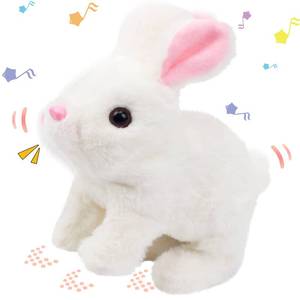 lot 4199 image: Hopearl Hopping Rabbit Interactive Electronic Pet Plush Bunny Toy with Sounds and Movements Animated Walking Wiggle Ears Twitch Nose Gift for Toddlers Birthday, White, 7 - Retail $15
