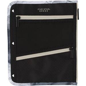 lot 4203 image: Five Star Pencil Pouch, Pen Case, 3-Pocket Zipper Pouch, Fits 3-Ring Binder, Storage Organizer for Classroom Supplies Earbuds Chargers Cables Makeup, BlackGrey (506420A-ECM) - Retail $7