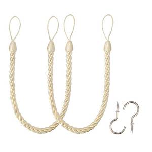 lot 4204 image: BEL AVENIR Curtain Ropes Tiebacks Tie-Backs, Curtain Handmade Holdbacks with 2 Metal Screw Hooks (Beige, 2pack) - Retail $10
