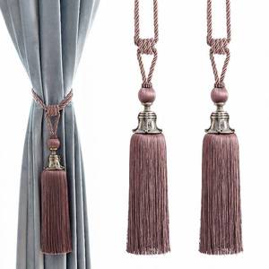 lot 4205 image: Melodieux Decorative Curtain Tiebacks Antique Tassels Holdbacks - Home Office Windows Drapery Fasteners Fringe Ropes, Set of 2 (Pink) - Retail $19