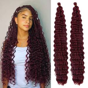 lot 4218 image: Dark Burgundy Deep Wave Crochet Hair for Boho Braids 900# Synthetic Boho Hair for Braiding - Retail $12