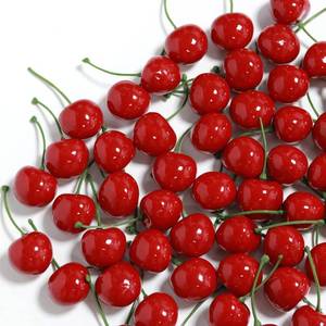 lot 4220 image: WsCrofts Fake Cherries, 50Pcs Red Artificial Cherry Faux Fruit for Home Kitchen Fruit Bowl Fake Cupcakes Decor - Retail $10
