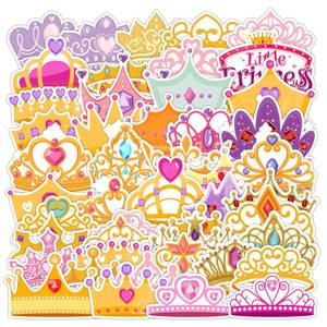 lot 4229 image: 50 Pcs Crown Stickers for Kids & Teens - Water Bottle, Laptop, Princess, Party Decoration, Art, Motorcycle, Guitar, Skateboard, Waterproof Vinyl Fairy Stickers - Retail $7