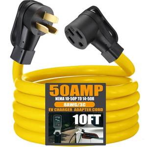 lot 5089 image: Tellegloww 10FT EV Charger Adapter Cord Compatible with NEMA 10-50P to 14-50R, 50 Amp Stove Range to EV for Level 2 Charging, Only for 3 Prong Older Stove Range Outlet, STW 8 AWG3C, ETL Listed - Retail $60