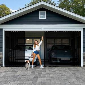 lot 5093 image: Sliding Garage Door Screen 2 Car with Track Closure, 16x7Ft Garage Net Screen Retractable Privacy Curtain Keep Annoying Animals Out Easy Assembly Fiberglass Mesh Screen Door for 2 Car Garage - Retail $89