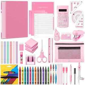 lot 5097 image: Watersay 1 Set Middle High School Supply Kit for Student Girl Back to School Supplies Bundle Kit Essential Stationery Stuff Set Include Calculator Notebooks Compass Folder Pen Stapler and More (Pink) - Retail $1,062