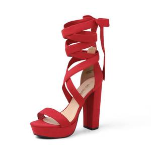 lot 5108 image: DREAM PAIRS High Chunky Block Platform Heels for Womens Strappy Gladiator Sexy Open Toe Dressy Sandal SDHS2205W Red 7 - Retail $35