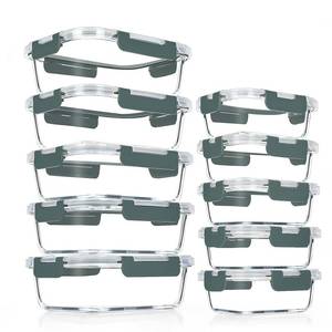 lot 5118 image: VERONES 10 Pack Glass Meal Prep Containers, Airtight Glass Lunch Containers, Stackable Glass Food Storage Containers Set with Lids,Exclusive of BPA,for Microwave, Oven, Freezer & Dishwasher,Grey - Retail $33