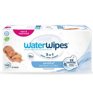 lot 5120 image: WaterWipes Sensitive Newborn &amp Baby Wipes, 3-In-1 Cleans, Cares, Protects, 99.9% Water, Unscented &amp Hypoallergenic - 540ct
