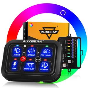 lot 5141 image: Auxbeam RGB 6 Gang Switch Panel RA60 Auto-Dimmable Switch Panel wMomentary Toggle Pulsed Memory Function, 12-24V Switch Panel for Truck UTV Car Boat Waterproof, 2-Year Warranty - Retail $136