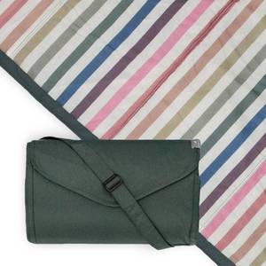 lot 5153 image: Little Unicorn 5x10 XL Outdoor Family Picnic & Beach Blanket  Durable & Water-Resistant Fabric  Compact Fold & Easily Wipes Clean  Zipper Pocket (Chroma Rugby Stripe) - Retail $80