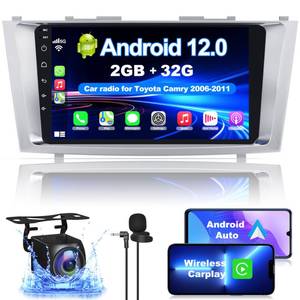 lot 5157 image: Android 12 Car Radio for Camry 2006-2011, 9 Inch Head Unit Car Stereo with IPS HD Touch Screen, Wireless CarPlay, Android Auto, GPS, WiFi, Backup Camera, SWC, Bluetooth 5.2, 232GB Toyota Camry Radio - Retail $85