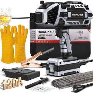 lot 5158 image: Welding Machine Handheld,20-120A 110V Portable Stick Welder 20pcs Rods,IGBT Hand Held Welder Machine withHot Start Arc Force Anti-stick ARC Welder Gun,6 Variable Current Adjustment (Grayish black) - Retail $74