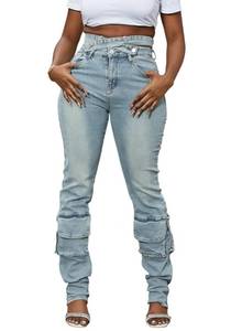 lot 5160 image: Vakkest Sexy High Waisted Skinny Jeans for Women Bodycon Crossover Stretchy Denim Cargo Pants Streetwear with Pockets size medium - Retail $43