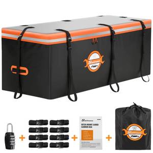 lot 5169 image: Sailnovo Hitch Cargo Carrier Soft Shell Bag Waterproof 20 Cubic Feet Cargo Bag for Hitch Carrier, PVC Trailer Hitch Storage Bag with 8 Reinforced Straps & Combination Lock & Storage Bag - Retail $75