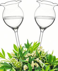 lot 6132 image: Adabocute Plant Waterer Self Watering Globes Self Watering Spikes, Hand Blown Clear Glass Plant Water Bulbs Devices for Indoor & Outdoor, Fill from Top, 2 Flower Shape - Retail $18