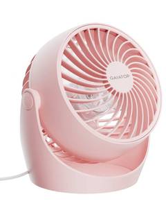 lot 6138 image: Gaiatop Desk Fan, 5-Inch Portable Electric Table Desktop Air Circulator Fans, Small but Powerful with 3 Speed 360° Adjustable Tilt for Cooling Home Dorm Office Bedroom Bathroom Kitchen, Pink - Retail $20