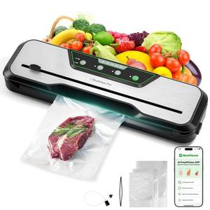 lot 6139 image: Automatic Food Vacuum Sealer Machine  Beelicious Pro 80KPa 8-In-1 Food Vacuum Saver with Starter Kits  15 Bags, Pulse Function, Moist&Dry Mode and External VAC for Containers - Retail $50
