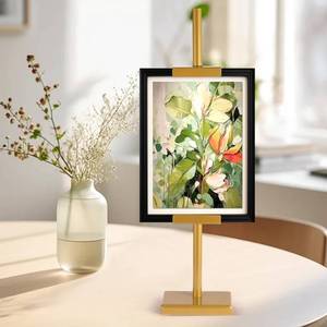 lot 6142 image: dakewang Adjustable Tabletop Easel Stand for Picture Frames, Picture Easels for Display, Gold Easel, Picture Frame Stand, Adjustable Art Easel.(30inch,Yellow) - Retail $274