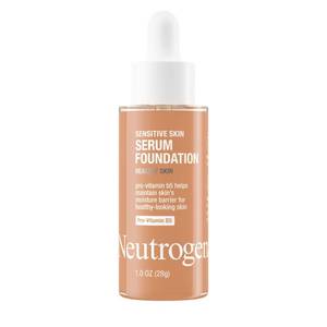 lot 6149 image: Neutrogena Healthy Skin Sensitive Skin Serum Foundation with Pro-Vitamin B5, Color Correcting & Pore Minimizing Liquid Foundation & Face Serum, Buildable Coverage, MediumDeep 01, 1 oz - Retail $14
