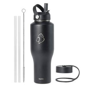 lot 6150 image: BUZIO 40oz Tumbler with Handle Straw Lid and Flex Lid, 40 oz Insulated Water Bottle Fits in Car Cup Holder, Double Wall Stainless Steel Travel Flask, Keeps Cold for 48 Hrs, Hot for 24 Hrs, Black - Retail $28