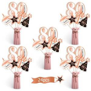 lot 6151 image: Boao Rose Gold Birthday Party Decoration Set Golden Birthday Party Centerpiece Sticks Glitter Table Toppers for Women Party Decorations Supplies, 24 Pieces(80 Years) - Retail $8