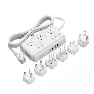 lot 6170 image: TESSAN 220V to 110V Voltage Converter for Travel with 4 USB Ports (1 USB C), 3 AC Outlet and EU UK AU IT in ZA International Power Adapter, Step Down Transformer Outlet Converters White - Retail $44