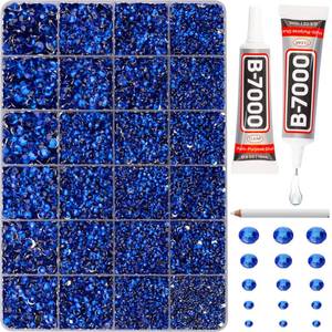lot 6172 image: b-7000 Adhesive Glue with 20100 Pcs Blue Rhinestones for Crafts Clothing Clothes Fabric Shoes, Dark Royal Navy Blue Flatback Gems Crystals, Flat Back Diamonds Mix ss6-ss30, Non Hotfix Rhinestones Bulk - Retail $9