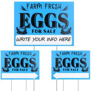 lot 6180 image: Yaomiao 3 Pcs Farm Fresh Eggs for Sale Sign 12 x 16 Inch Farm Fresh Chicken Eggs Yard Sign Weatherproof Corrugated Plastic with Stakes for Outdoor Home Decor - Retail $14