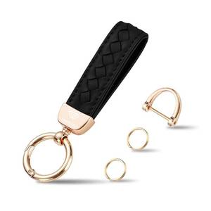 lot 6186 image: Genuine Leather Car Keychain, Handmade Knit Sheepskin Key chains for Women, Universal Key Fob Holder with 360 Degree Rotatable, Anti-Lost D-Ring, 2 Keyrings and 1 Screwdriver �� Black - Retail $5