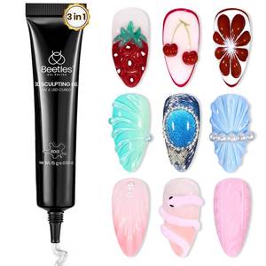 lot 6189 image: Beetles Sculpting Gel 3D Gel Nail Art Design - 3 in 1 Clear No Wipe Nail Polish Rhinestone Nail Art Glue for Nail Gems Diamond Jewelry Manicure - Retail $7