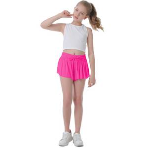 lot 6196 image: Flowy Shorts for Girls Butterfly Shorts for Kids Teens Preppy Tennis Running Athletic Shorts with Liner(Hot Pink,7-8 Years) size 110 - Retail $13
