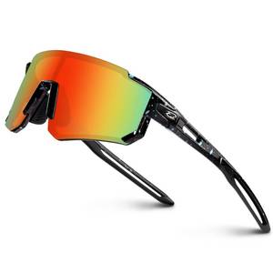 lot 6202 image: RIVBOS Youth Baseball Sunglasses for Kids(Boys&Girls) Polarized UV Protection Cycling Glasses Black BlueDot-OrgnRabw lens RYS008 - Retail $19