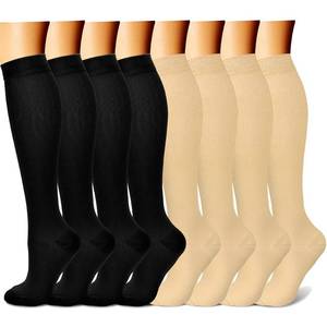 lot 6207 image: CHARMKING Compression Socks for Women & Men (8 Pairs) 15-20 mmHg Graduated Copper Support Socks are Best for Pregnant, Nurses - Boost Performance, Circulation, Knee High & Wide Calf (SM, Multi 05) - Retail $20