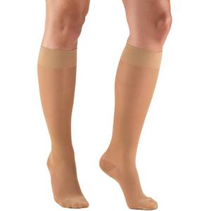 lot 6221 image: Truform Sheer Compression Stockings, 15-20 mmHg, Womens Knee High Length, 20 Denier, Beige, X-Large - Retail $14