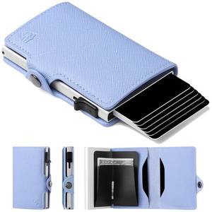 lot 6230 image: Card Blocr Womens Slim Wallet for Small Purses, Pop Up Wallet with Anti Theft RFID Blocking Credit Card Holder for Women in Sky Blue PU Saffiano Leather - Retail $40