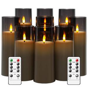 lot 6233 image: kakoya Flickering Flameless Candles Battery Operated with Remote and 2468 H Timer Plexiglass Led Pillar Candles Pack of 9 (D2.3 xH 5 6 7) with Realistic Moving Wick Candles for Home Decor(Grey) - Retail $33