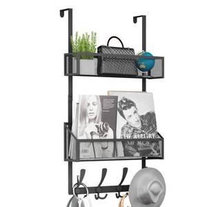 lot 6237 image: Over The Door Hooks Organizer, Coat Rack Over The Door Storage Hanger Towel Rack, Back of Door Storage Organizer for Bathroom,Bedroom,Kitchen,Office (Black 3-Tier) - Retail $30
