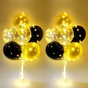 lot 6246 image: Ainiv 2 Set Table Balloon Stand Kit with Lights, Light Up Balloon Holder Include 16 Black Gold Latex Confetti Balloons, Christmas Party Decorations for Birthday, Weddings, Anniversary and Graduation - Retail $15