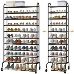 lot 11400 image: STO STO Expandable Shoe Rack, 10-Tier Metal Tall Shoe Rack for Garage, Up to 44 Pairs Adjustable Shoe Rack Storage for Front Door Entrance, Free Standing Shoe Rack Organizer for Entryway, Black - Retail $70