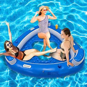 lot 11404 image: Vaygway Floating Island Pool Float 3 People Inflatable Tanning Floatie, Comfortable Relaxation Lake Lounger Raft- Multi- Person River, Beach, Lake Float Island with Cupholder for Adult and Kids - Retail $43