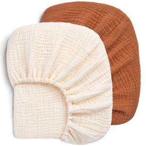 lot 11409 image: Pro Goleem Muslin Crib Sheets, 100% Cotton Crib Sheets for Boy Girl, 2 Pack Breathable Soft Neutral Baby Bed Sheets Set, Fits Standard Crib Mattress & Toddler Mattress 52x28, (Brown��Beige) - Retail $20