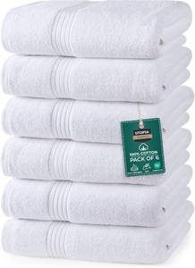 lot 11415 image: Utopia Towels 6 Piece Premium Hand Towels Set, 16 by 28 inches, 100% Ring Spun Cotton, Lightweight and Highly Absorbent Towels for Bathroom, Travel, Camp, Hotel, and Spa, White - Retail $18