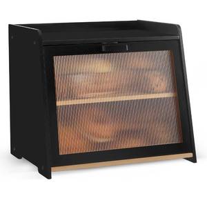 lot 11417 image: Famyards Double Layer Farmhouse Bread Box for Kitchen Countertop, Bamboo Large Bread Storage Container for Homemade Bread, Breadbox Organizer with Window for Cabinet, Cupboard and Pantry (Black)&nbsp