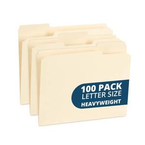 lot 11420 image: 100 Blue Summit Supplies Heavy Duty File Folders Letter Size with 13 Cut Reinforced Tabs, Thick 14pt Manila Paper, Heavy Duty Manila Folders for Office, Home, or Classroom - Retail $29