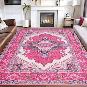 lot 11424 image: Noahas 5x7 Hot Pink Area Rugs for Living Room, Vintage Machine Washable Rug,Low Pile Print Large Rug with Rubber Backing Non-Slip Carpets for Bedroom Girls,Kitchen,Dining Room,Home Office,Home Decor - Retail $50
