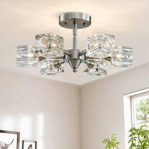 lot 11441 image: peskoe Sputnik Light Fixture Modern Chandelier, 16.9 Brushed Nickel Semi Flush Mount Ceiling Light Fixture for Bedroom Hallway Kitchen Ofiice Foyer Dining Room Living Room Entry - Retail $100