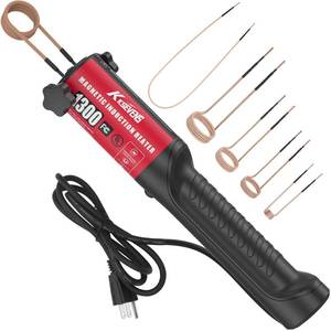 lot 11459 image: Induction Heater 1300W 110V Bolt Removal,Handheld Magnetic Induction Heater Tool with 5 Coils for Rusty Screw Removing,Red - Retail $160