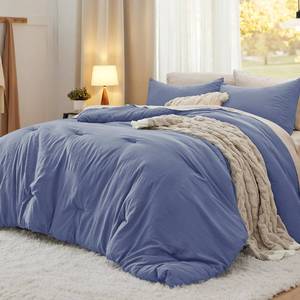 lot 11477 image: Bedsure Queen Size Comforter Set, Blue Soft Prewashed Bedding for All Seasons, 3 Pieces GentleSoft�� Warm Down Alternative Bed Set, 1 Lightweight Comforter (90x90) and 2 Pillowcases (20x26) - Retail $40